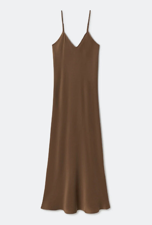 HAisTsiAH Dress Chocolate / Extra-Small The Midi Straps Dress in Silk