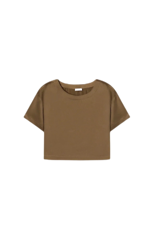 HAisTsiAH Top Chocolate / Extra-Small The Crop T-Shirt in Silk